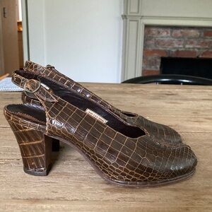 Vintage Brown Croc/snake Slingback Block Heels - approx size 8